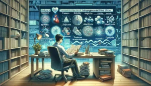 DALL·E 2024 03 02 23.39.36 Create a wide illustration that depicts a serene and educational environment perhaps a library or study room filled with medical books and digital re